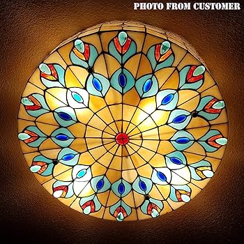 オールド　ティファニー　ペンライト Vintage Tiffany Ceiling Light Hand-Made Colorful Chandelier